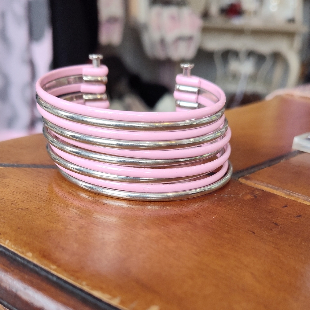 Pink and Silver Bangle Bracelet